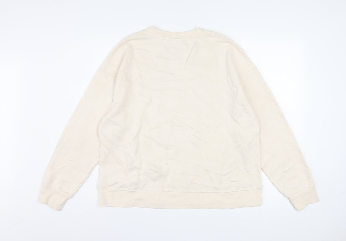 Disney Women Beige Mickey Mouse Pullover Sweatshirt M 12/14 Graphic Print