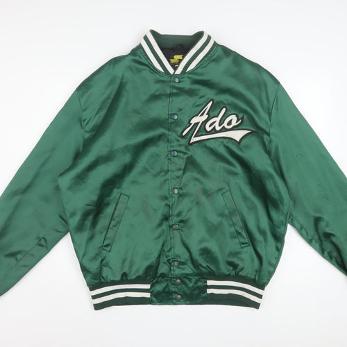 SSK Men’s Green Varsity Baseball Jacket Size L Retro Satin Bomber
