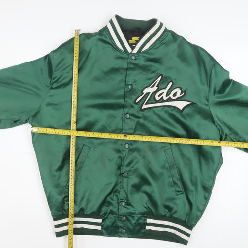 SSK Men’s Green Varsity Baseball Jacket Size L Retro Satin Bomber
