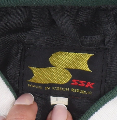 SSK Men’s Green Varsity Baseball Jacket Size L Retro Satin Bomber