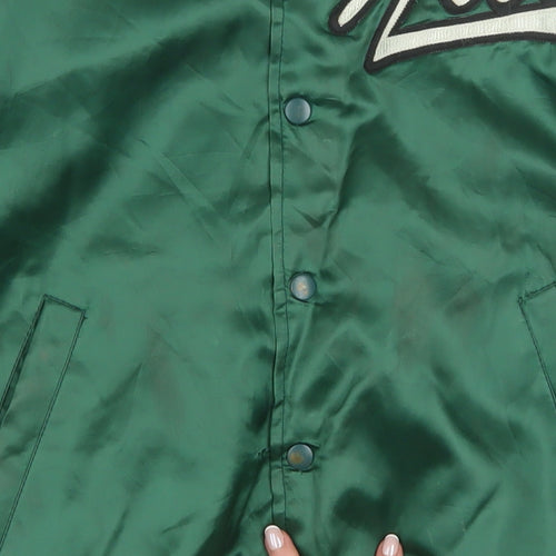SSK Men’s Green Varsity Baseball Jacket Size L Retro Satin Bomber