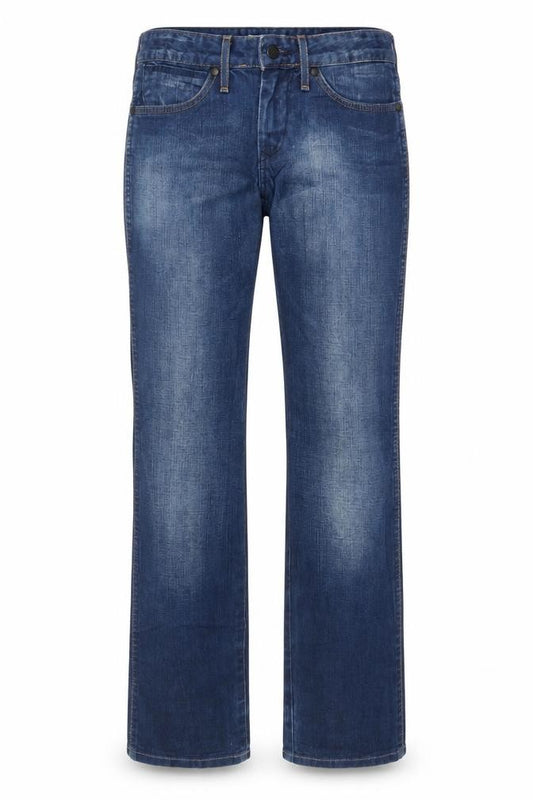 Front view of Wrangler women’s blue straight jeans, size UK 26, regular fit