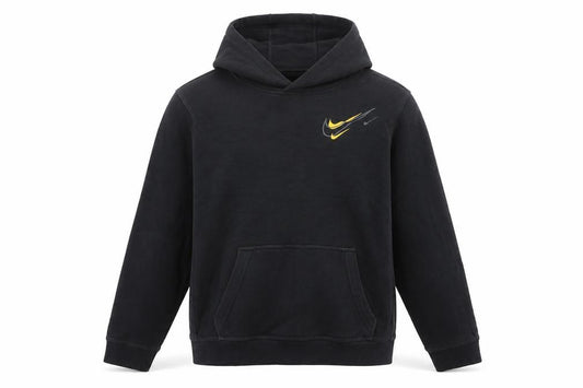 Front view of Nike boys’ black xl pullover fleece hoodie with yellow logo