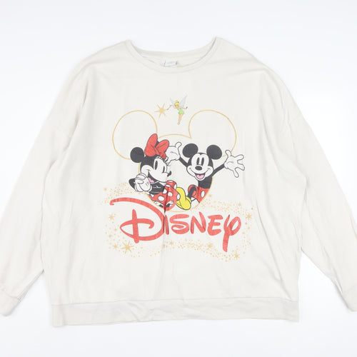 Disney Women Beige XL Pullover Sweatshirt Mickey Minnie Graphic Print