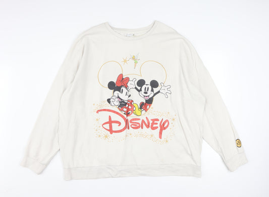 Disney Women Beige XL Pullover Sweatshirt Mickey Minnie Graphic Print