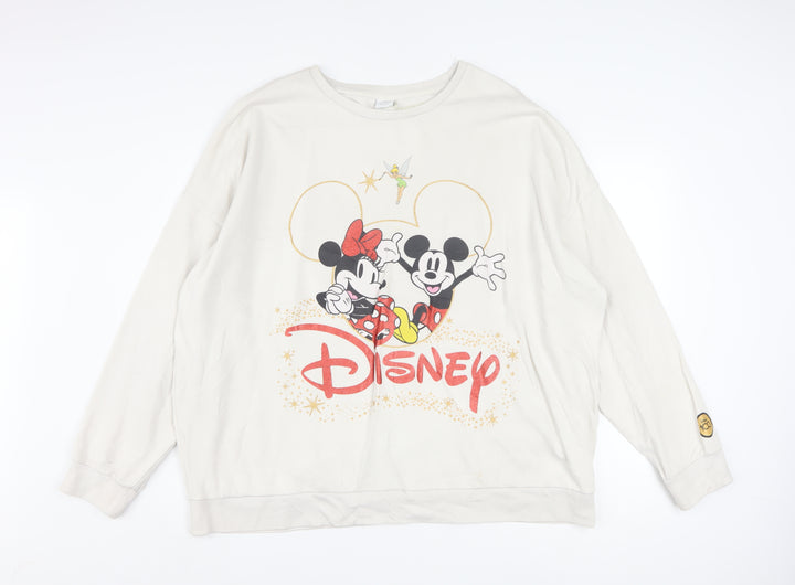Disney Women Beige XL Pullover Sweatshirt Mickey Minnie Graphic Print