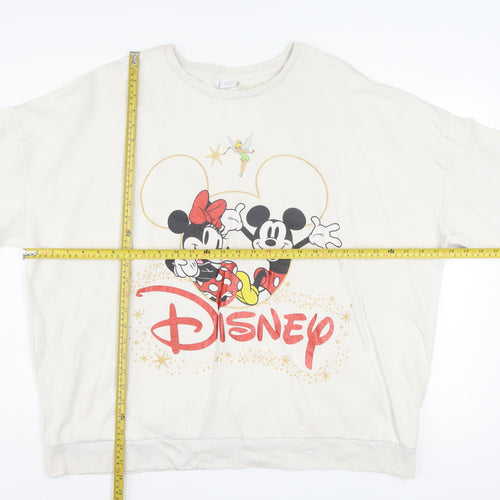 Disney Women Beige XL Pullover Sweatshirt Mickey Minnie Graphic Print