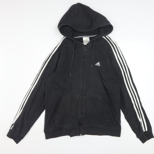 Adidas Men's Black Full Zip Hoodie Size M Sports Fleece Cotton