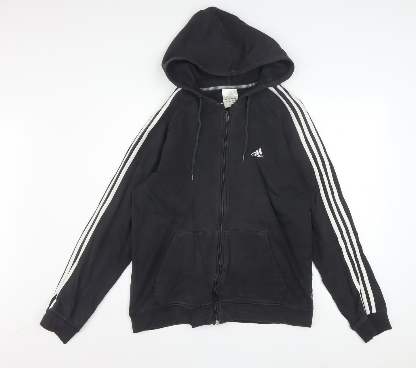 Adidas Men's Black Full Zip Hoodie Size M Sports Fleece Cotton
