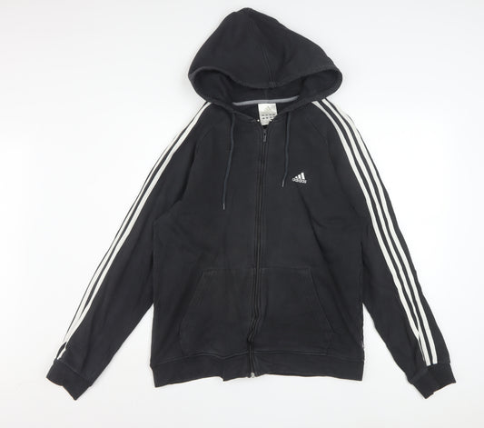 Adidas Men's Black Full Zip Hoodie Size M Sports Fleece Cotton