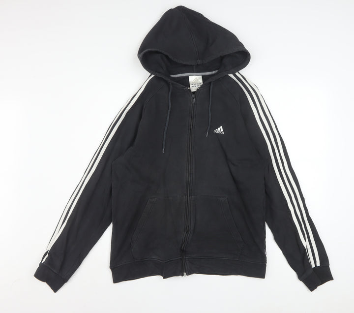 Adidas Men's Black Full Zip Hoodie Size M Sports Fleece Cotton
