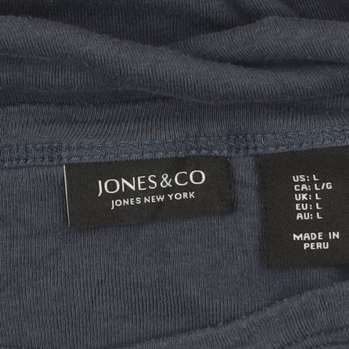 Jones New York Women Blue Long Sleeve Cotton Modal T-Shirt L
