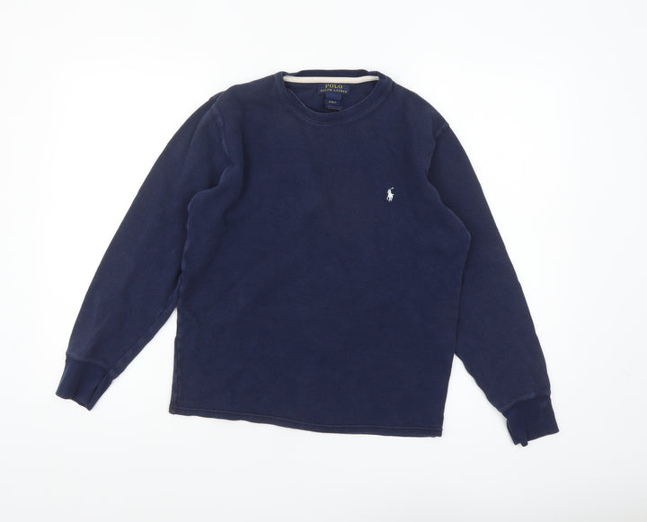 Ralph Lauren Women's Blue Cotton Long Sleeve Crew Neck T-Shirt Size S