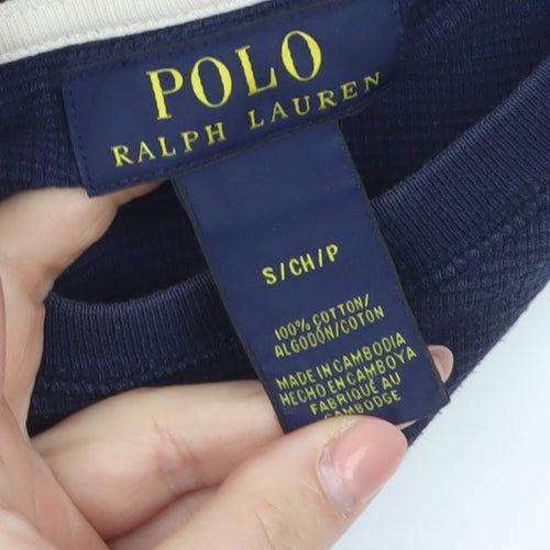 Ralph Lauren Women's Blue Cotton Long Sleeve Crew Neck T-Shirt Size S