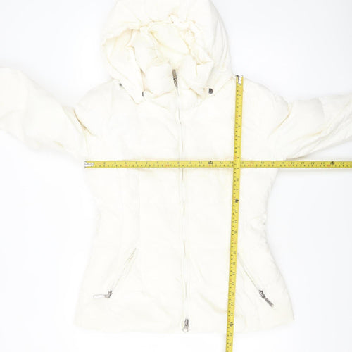 Benetton Women's White Puffer Jacket Size 16 Hooded Winter Coat