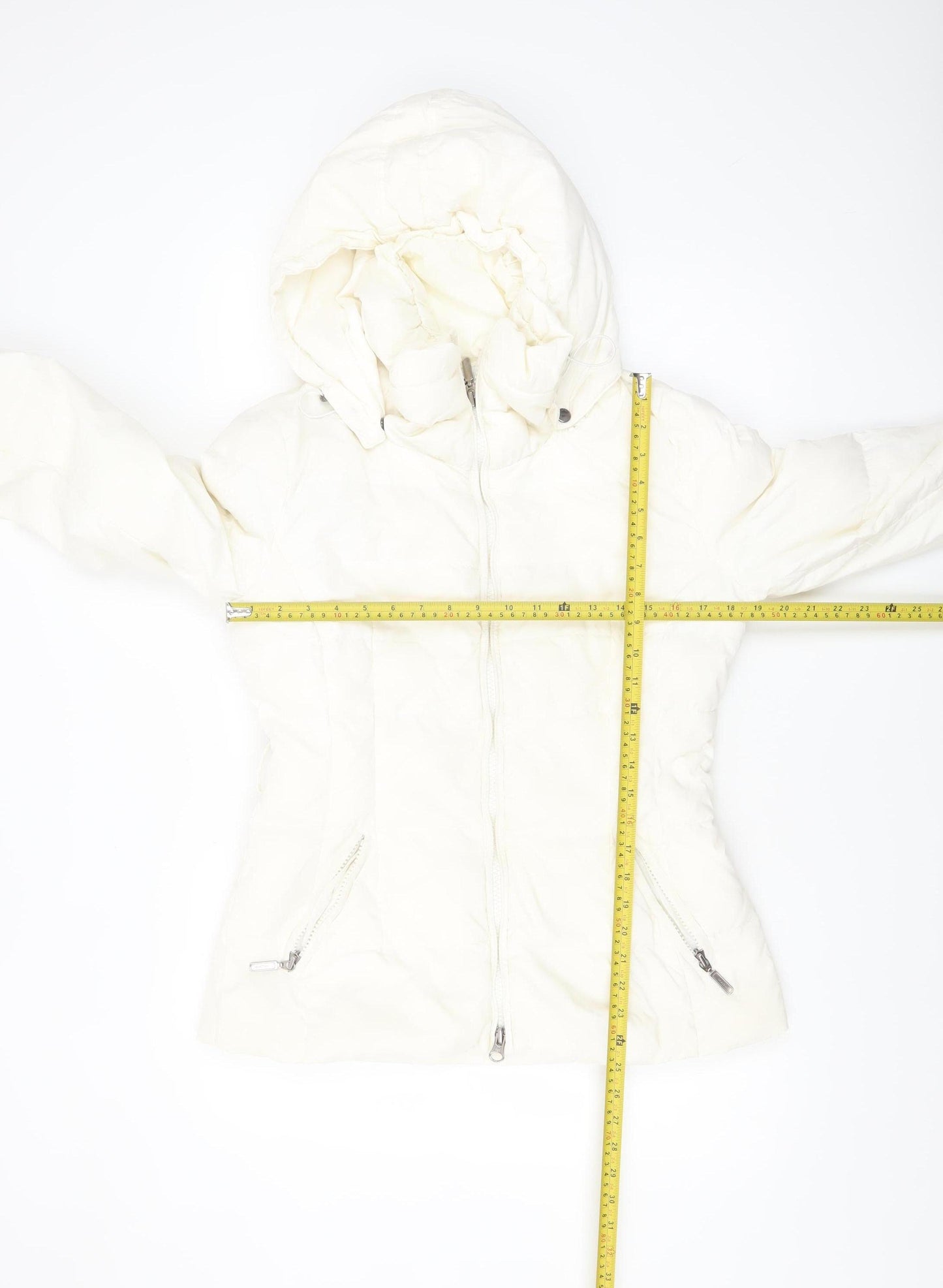 Benetton Women's White Puffer Jacket Size 16 Hooded Winter Coat