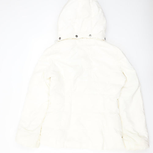 Benetton Women's White Puffer Jacket Size 16 Hooded Winter Coat