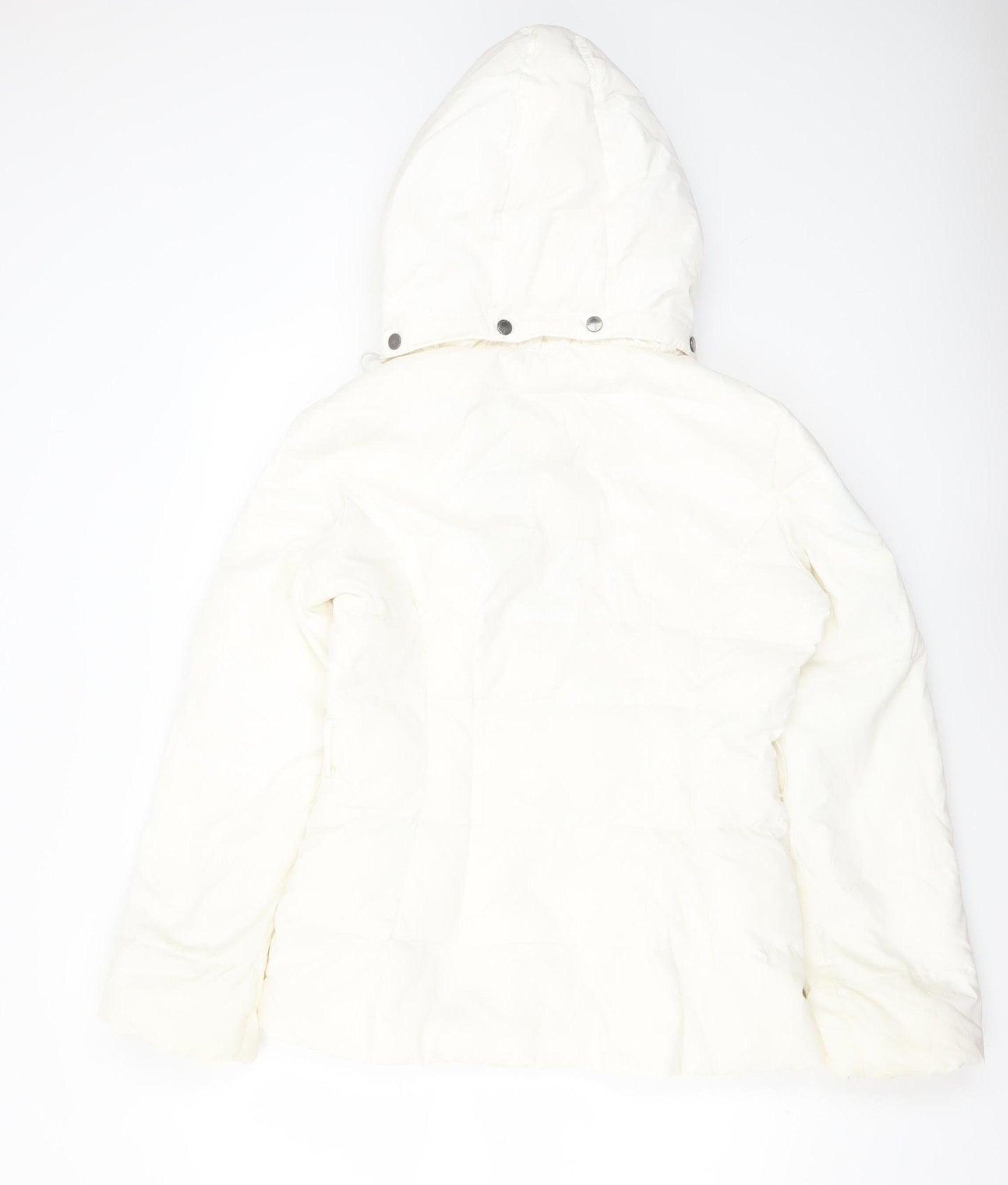 Benetton Women's White Puffer Jacket Size 16 Hooded Winter Coat