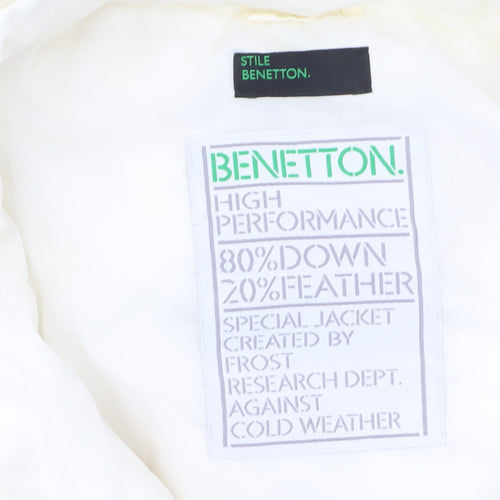 Benetton Women's White Puffer Jacket Size 16 Hooded Winter Coat