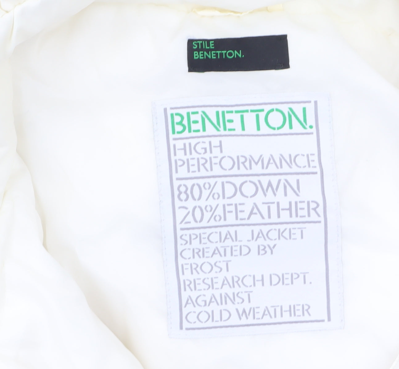 Benetton Women's White Puffer Jacket Size 16 Hooded Winter Coat