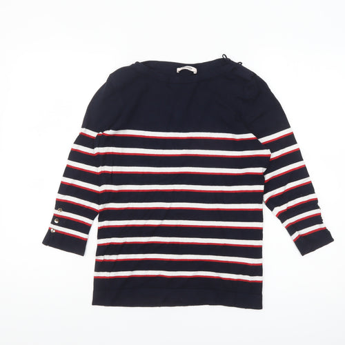 Orsay Women's Blue Striped Boat Neck 3/4 Sleeve Knit Jumper L