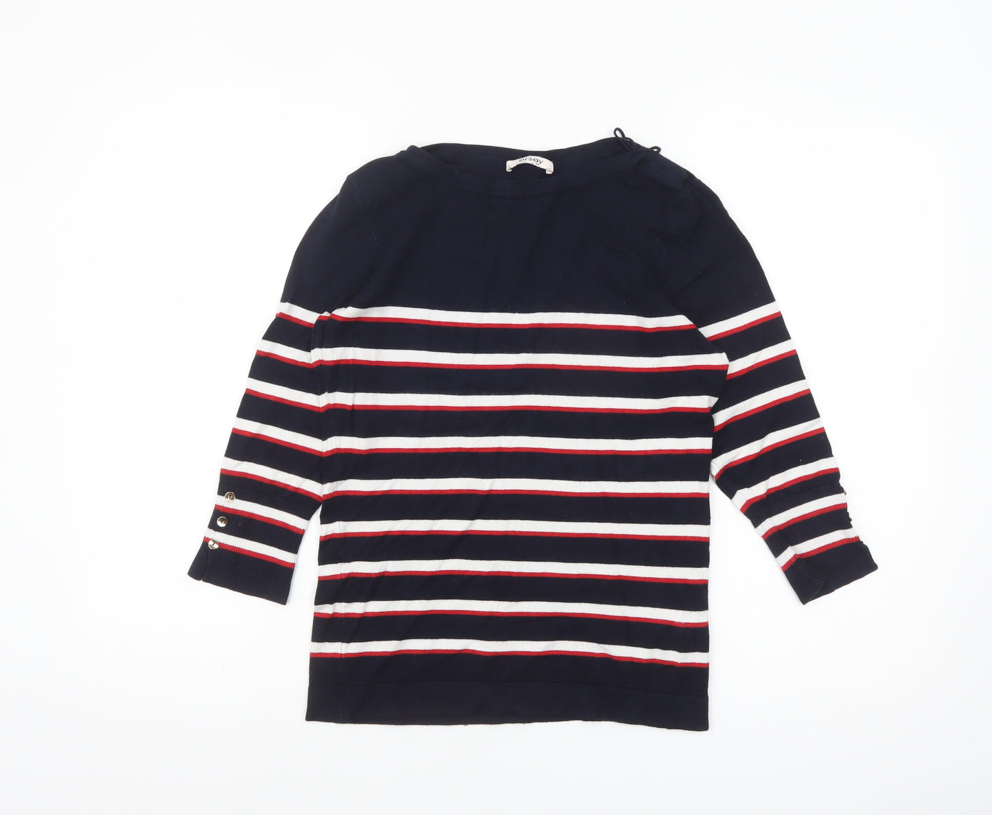 Orsay Women's Blue Striped Boat Neck 3/4 Sleeve Knit Jumper L