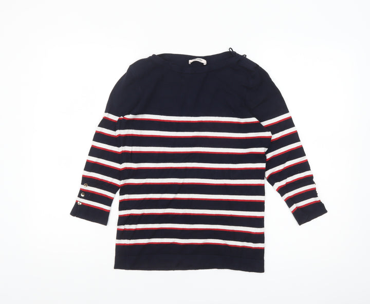 Orsay Women's Blue Striped Boat Neck 3/4 Sleeve Knit Jumper L
