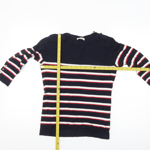 Orsay Women's Blue Striped Boat Neck 3/4 Sleeve Knit Jumper L