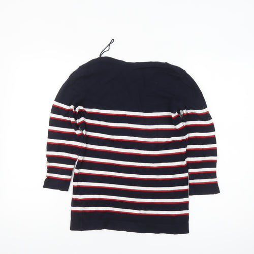 Orsay Women's Blue Striped Boat Neck 3/4 Sleeve Knit Jumper L