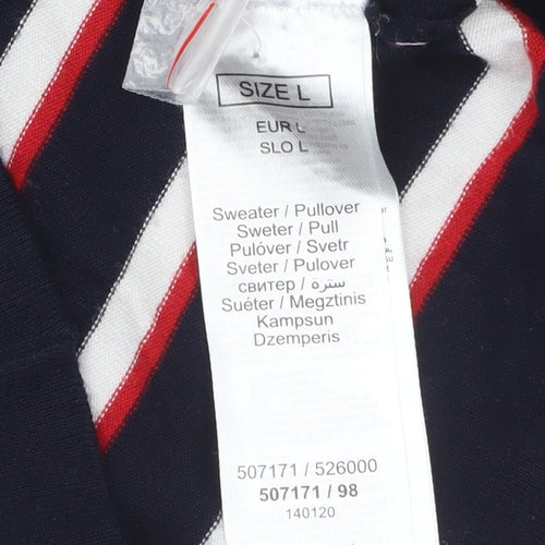 Orsay Women's Blue Striped Boat Neck 3/4 Sleeve Knit Jumper L