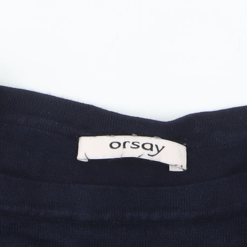Orsay Women's Blue Striped Boat Neck 3/4 Sleeve Knit Jumper L