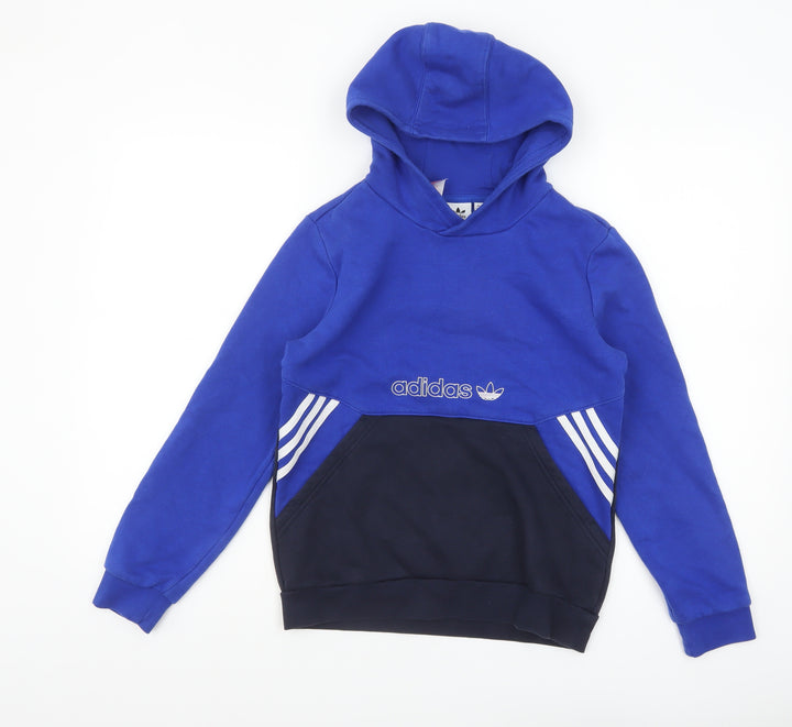Adidas Boys Blue Pullover Hoodie 11-12 Years Colourblock Logo Sportswear