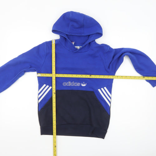 Adidas Boys Blue Pullover Hoodie 11-12 Years Colourblock Logo Sportswear
