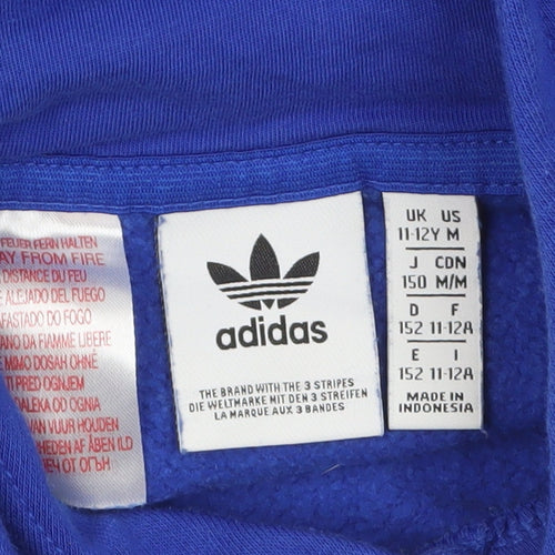 Adidas Boys Blue Pullover Hoodie 11-12 Years Colourblock Logo Sportswear