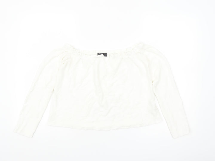 Bershka Women White Off Shoulder Long Sleeve Blouse Size 12