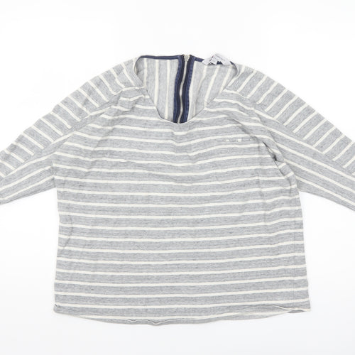 Crew Clothing Co. Womens Grey Striped 3/4 Sleeve Cotton Top Size 12