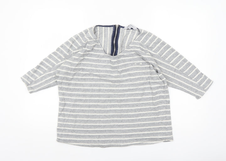 Crew Clothing Co. Womens Grey Striped 3/4 Sleeve Cotton Top Size 12