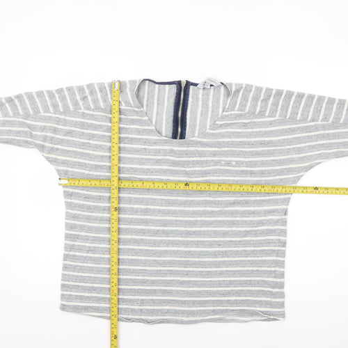 Crew Clothing Co. Womens Grey Striped 3/4 Sleeve Cotton Top Size 12
