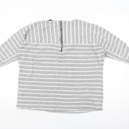 Crew Clothing Co. Womens Grey Striped 3/4 Sleeve Cotton Top Size 12