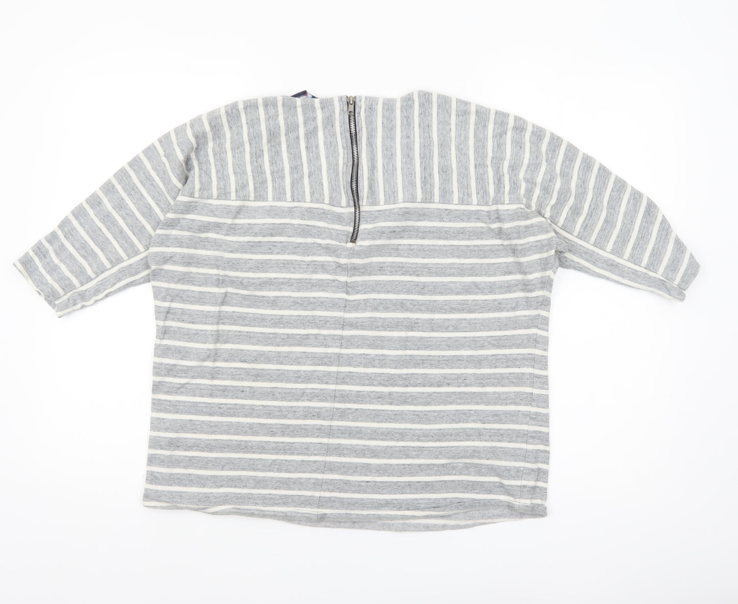 Crew Clothing Co. Womens Grey Striped 3/4 Sleeve Cotton Top Size 12