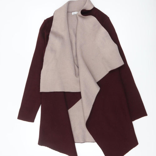 Gallery Women's Burgundy & Beige Open Front Long Sleeve Cardigan S