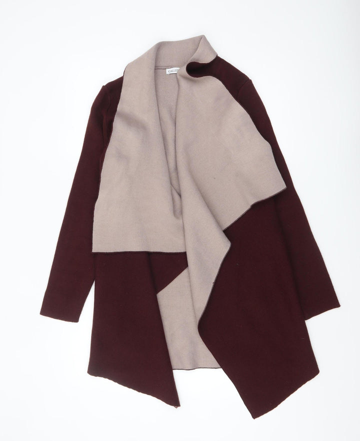 Gallery Women's Burgundy & Beige Open Front Long Sleeve Cardigan S