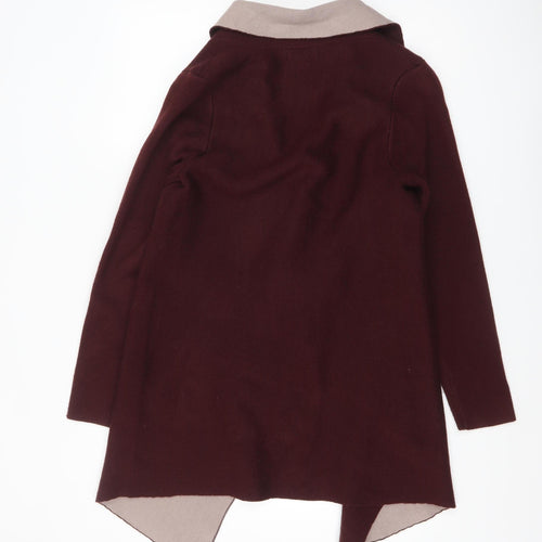 Gallery Women's Burgundy & Beige Open Front Long Sleeve Cardigan S