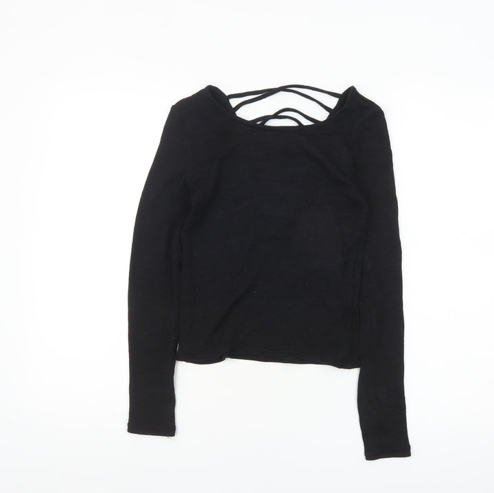 H&M Divided Womens Black XS Cropped Long Sleeve V-Neck Top