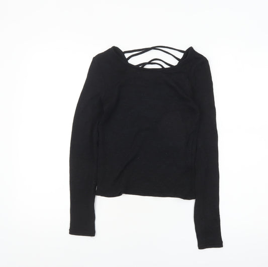 H&M Divided Womens Black XS Cropped Long Sleeve V-Neck Top