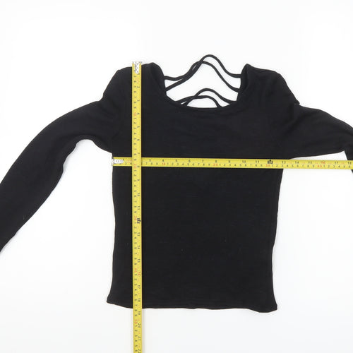 H&M Divided Womens Black XS Cropped Long Sleeve V-Neck Top