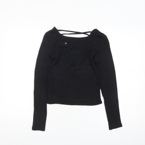 H&M Divided Womens Black XS Cropped Long Sleeve V-Neck Top