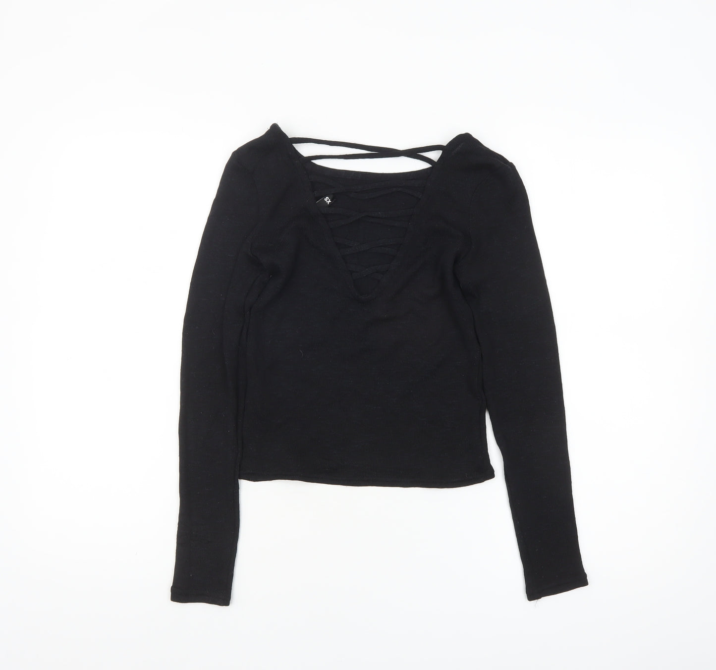 H&M Divided Womens Black XS Cropped Long Sleeve V-Neck Top