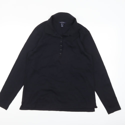 Lands' End Women's Black Cotton Long Sleeve Polo Shirt M