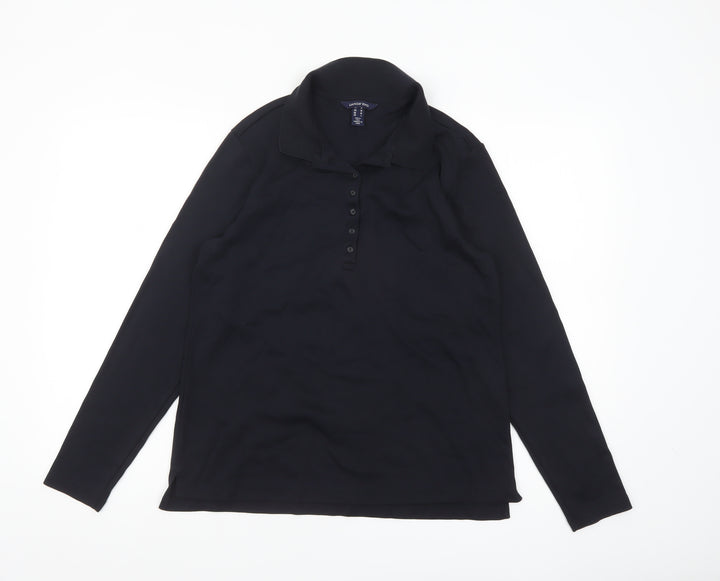 Lands' End Women's Black Cotton Long Sleeve Polo Shirt M